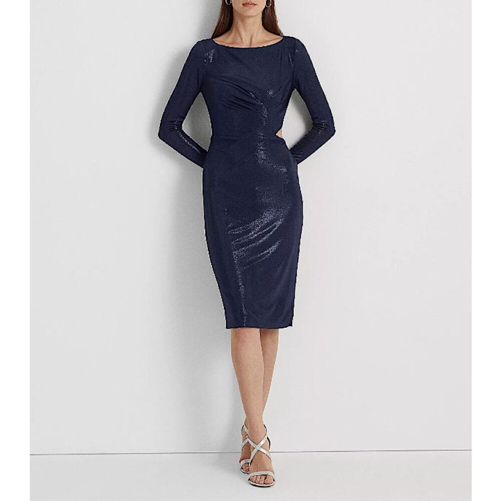 Lauren Ralph Lauren Women Navy Foil Jersey Cutout Dress‎ Size 14